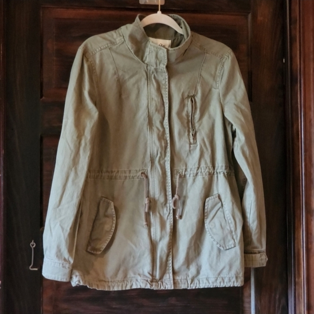 Per Se Canvas Olive Green Utility Jacket Rugged Size Large POCKETS Drawstring - Picture 4 of 16